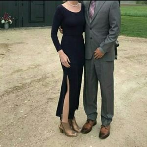 Backless long sleeve maxi dress with side slits